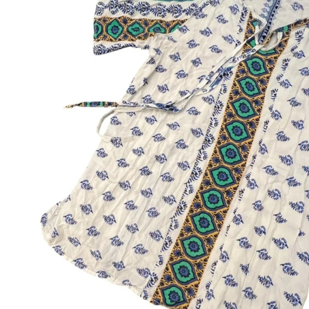 Reborn Blouse Womens Short Sleeve Floral Boho Tunic Pullover Slit Shoulder‎ MED